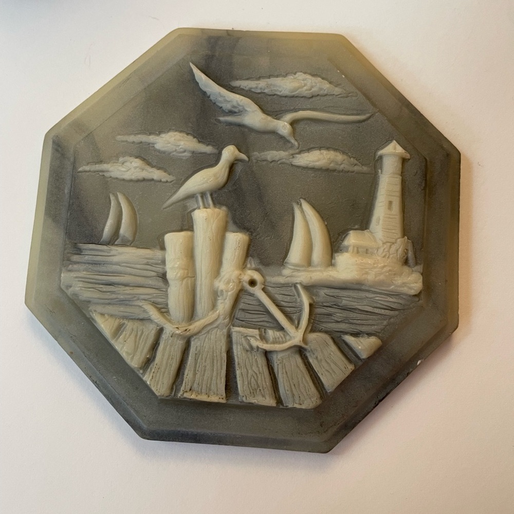 Vtg Robert Nemith Ocean Lighthouse Anchors soapstone Octagon Wall Hanging 1984